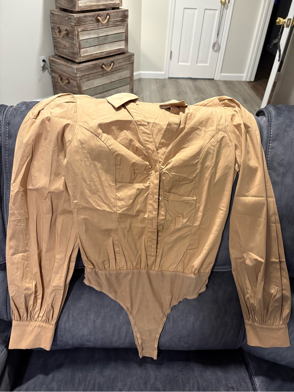 Fashion Nova Tan Waistband Detail Cotton Blend Bodysuit
